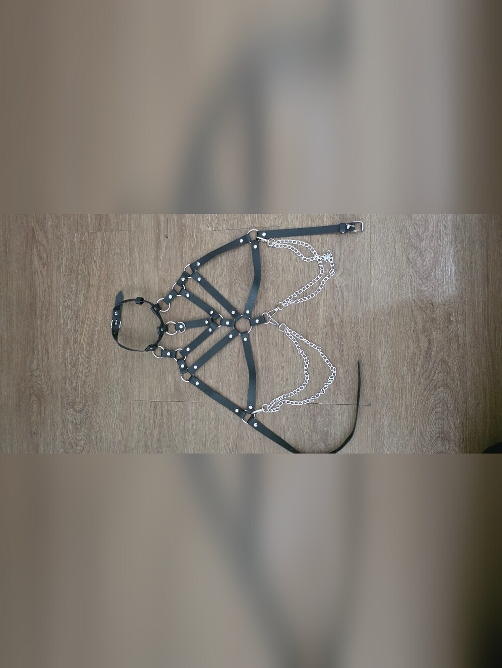 Black Faux Leather & Silver Chain Body Harness